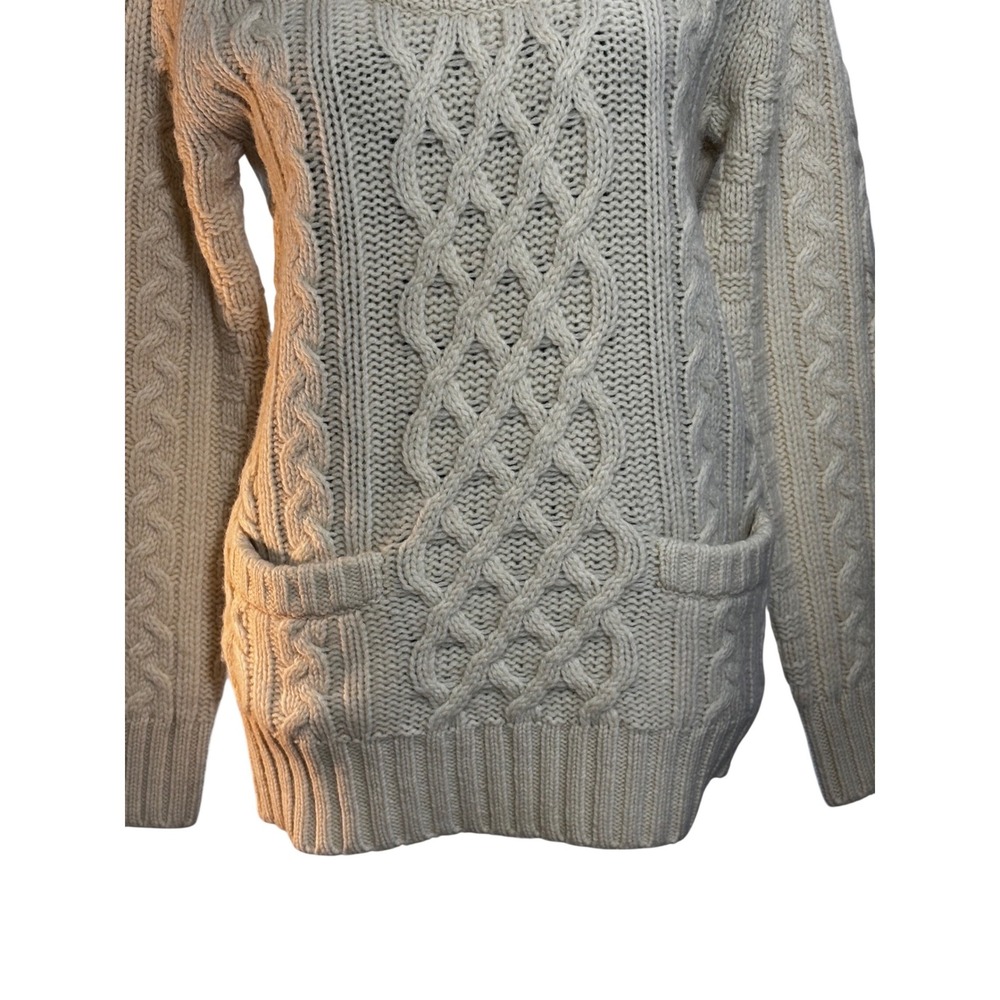 LL Bean Women Ivory Cable Knit Wool Scoop Neck Sweater with Pockets Cream Size M - Picture 6 of 14